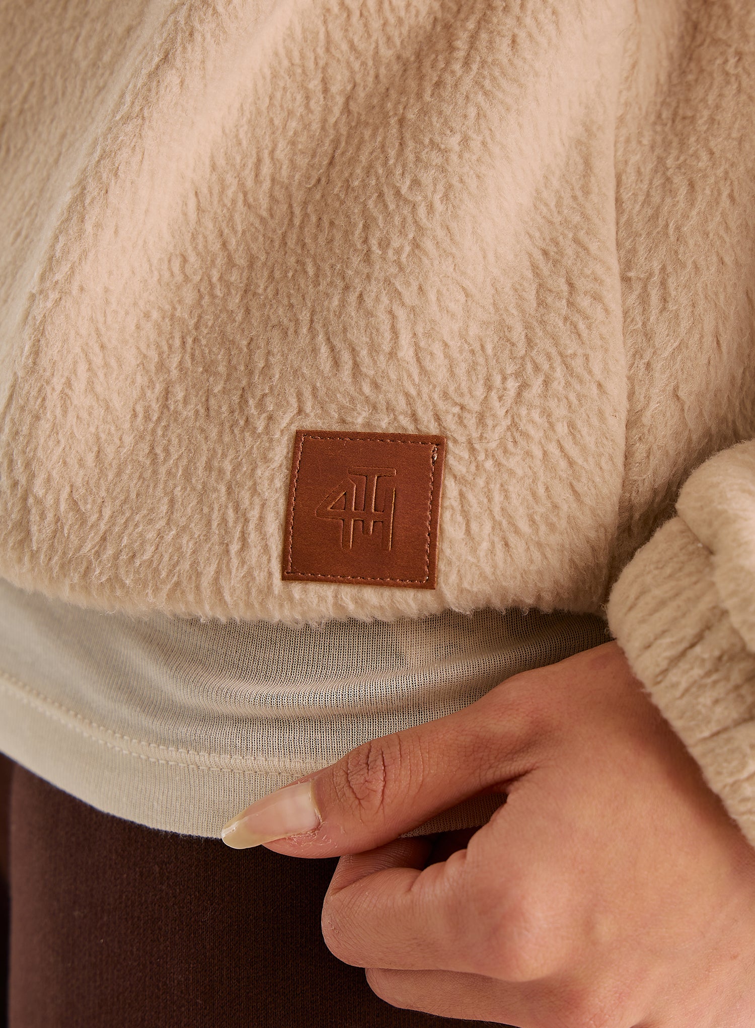 Beige Fleece Toggle Hem Collared Zip Sweatshirt