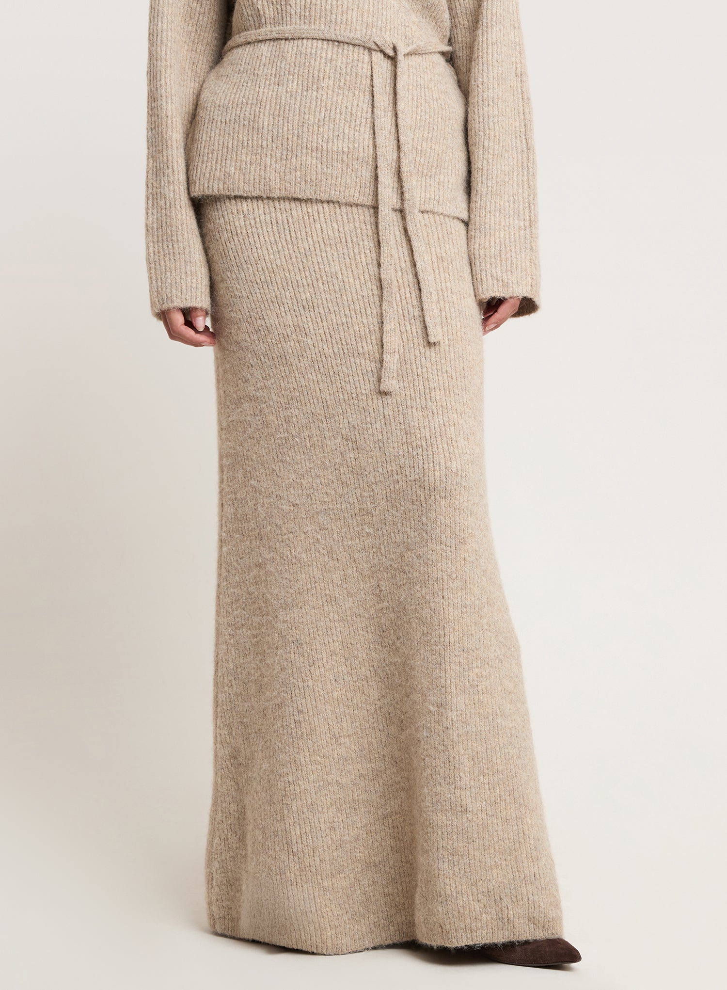 Oatmeal Knitted Maxi Skirt