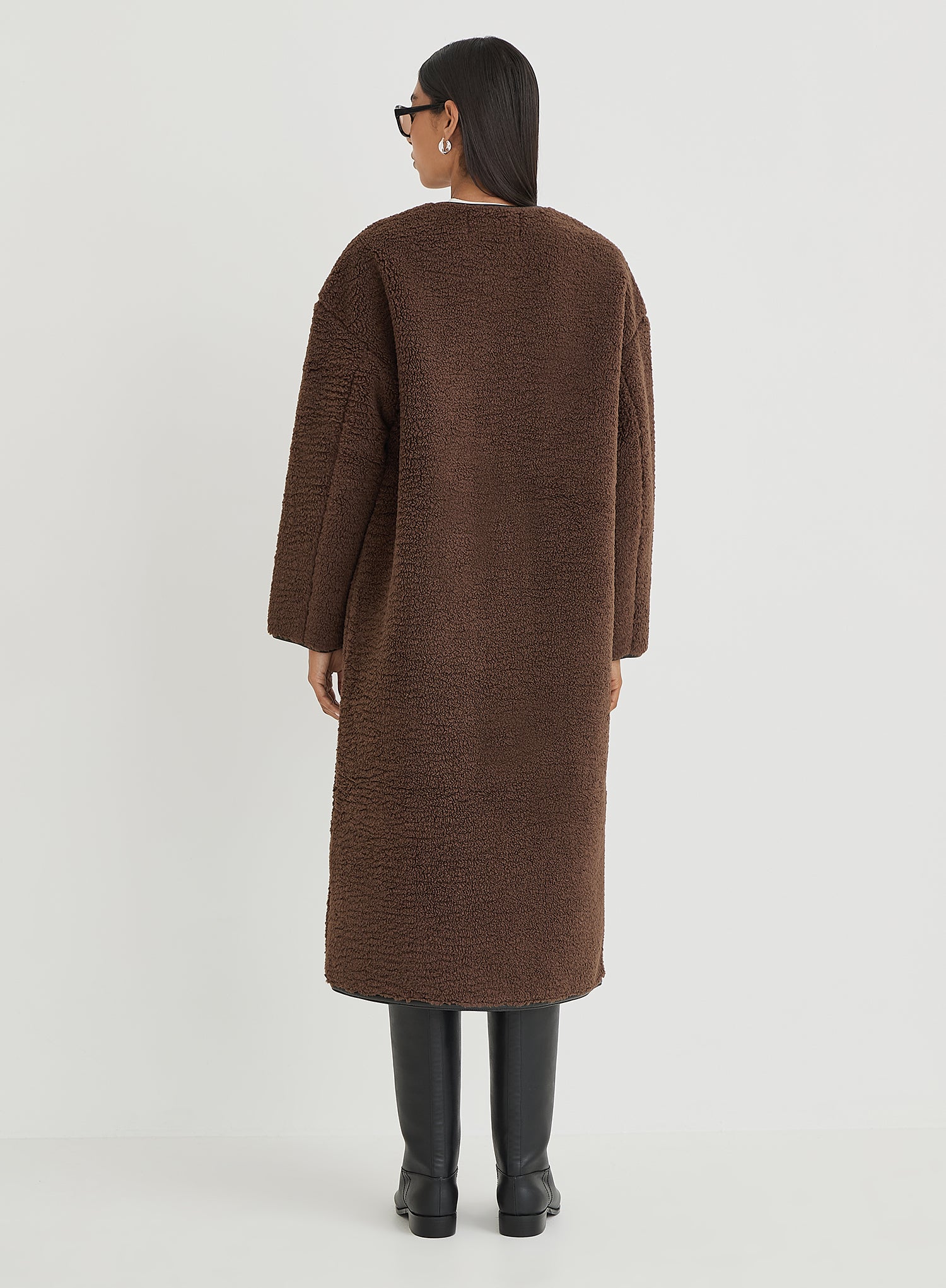 Brown Faux Shearling Longline Oversized Coat- Heyworth