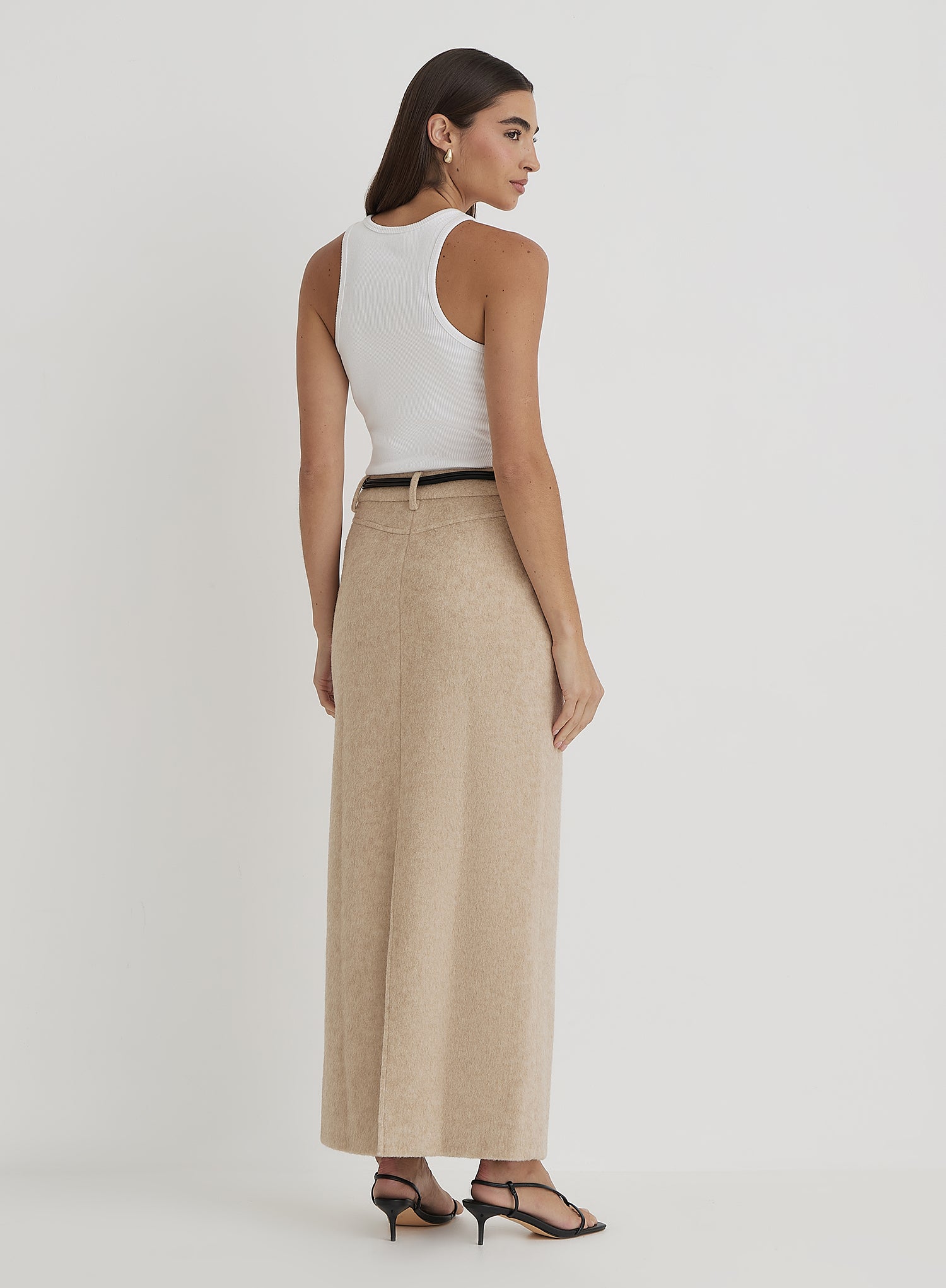 Beige Wool Maxi Skirt- Sammy