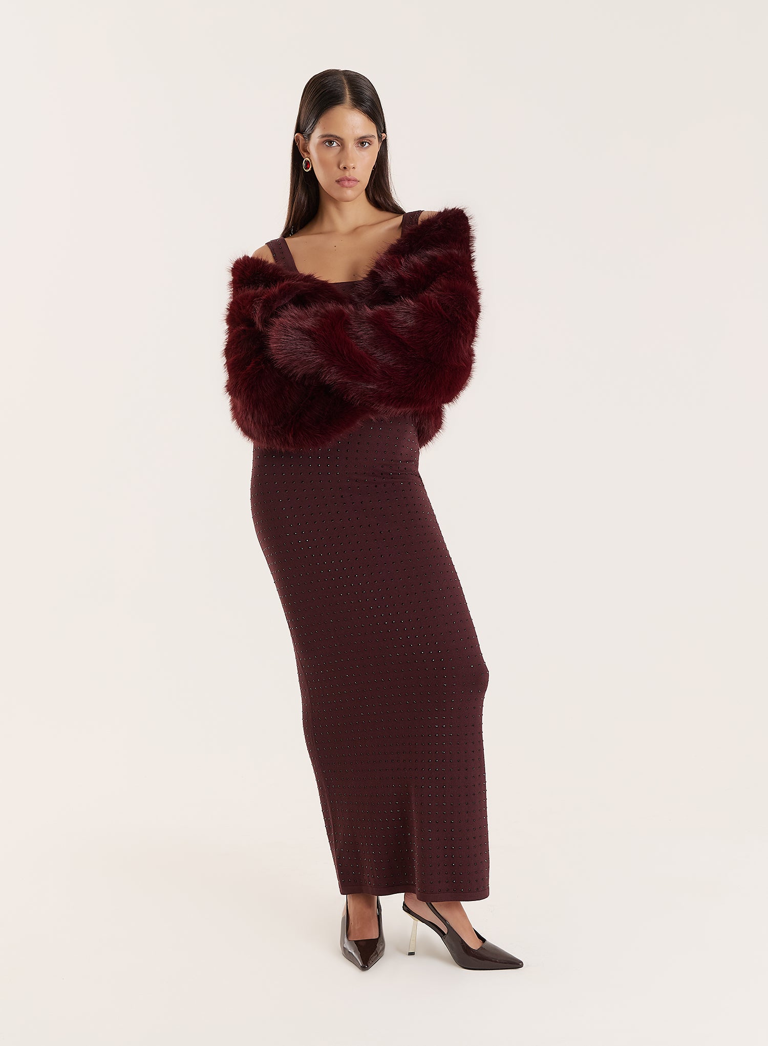 Chocolate Knitted Embellished Scoop Neck Dress