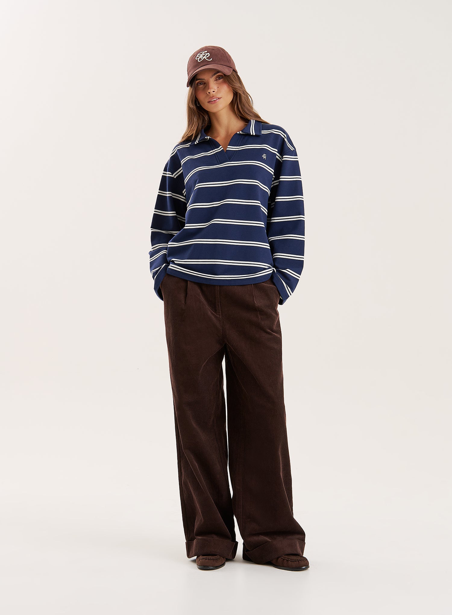 Navy And White Thin Striped Rugby Top