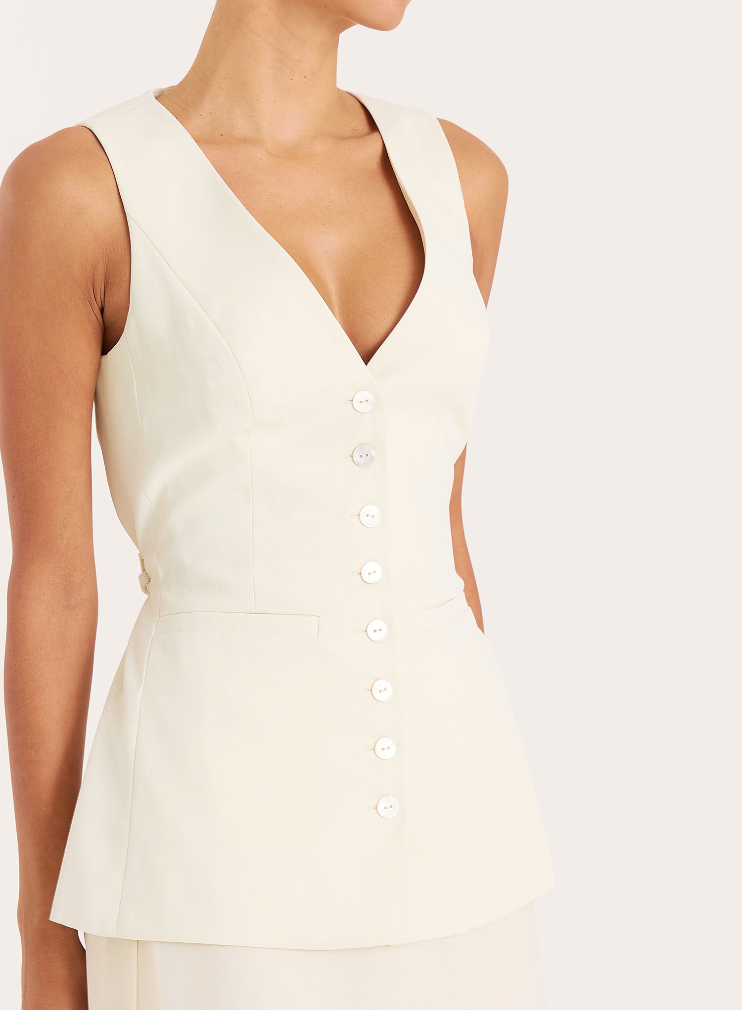 Cream Tie Belt Detail Button Waistcoat