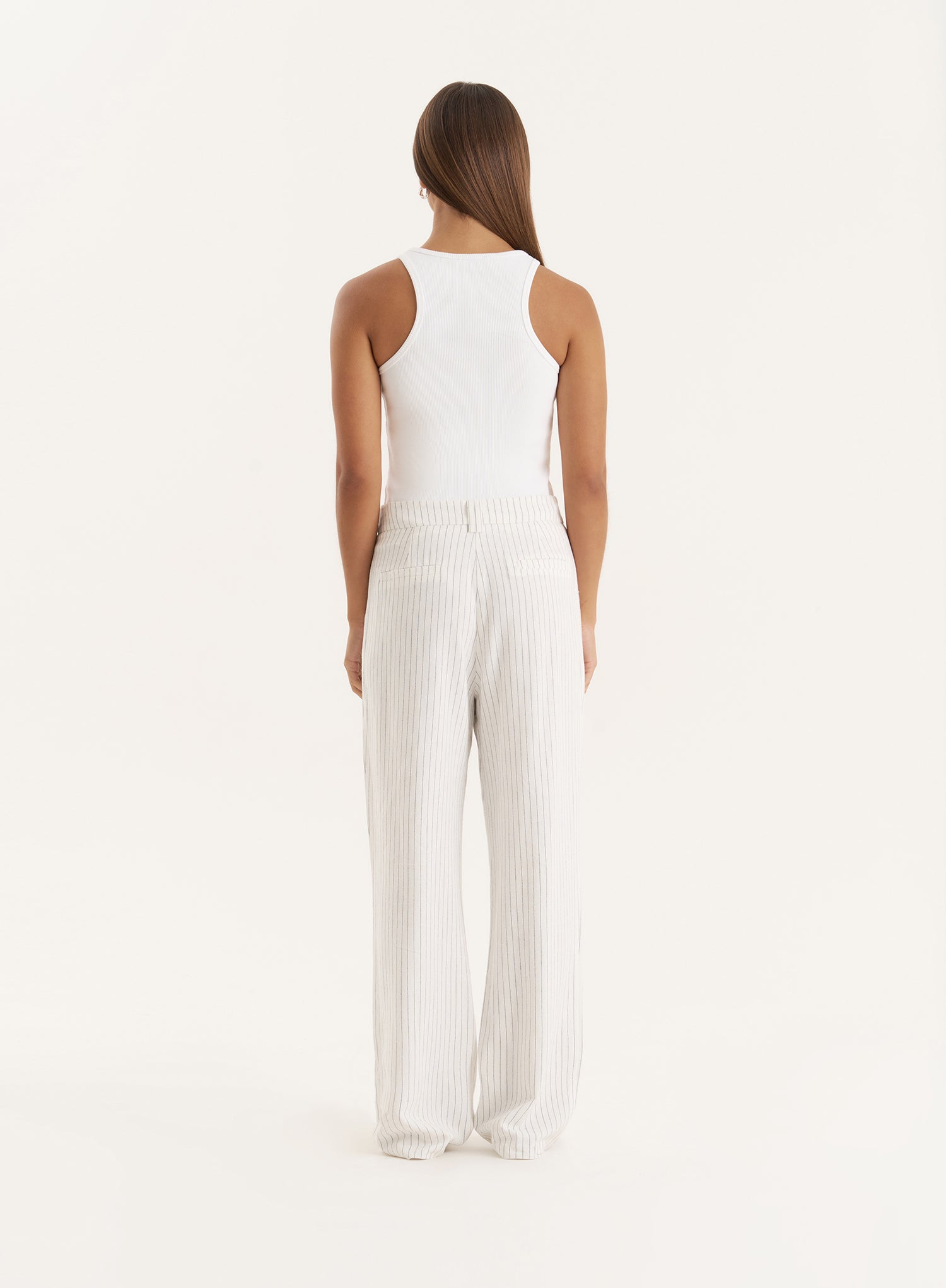 White Pinstripe Tailored Straight Leg Trouser- Sabrina