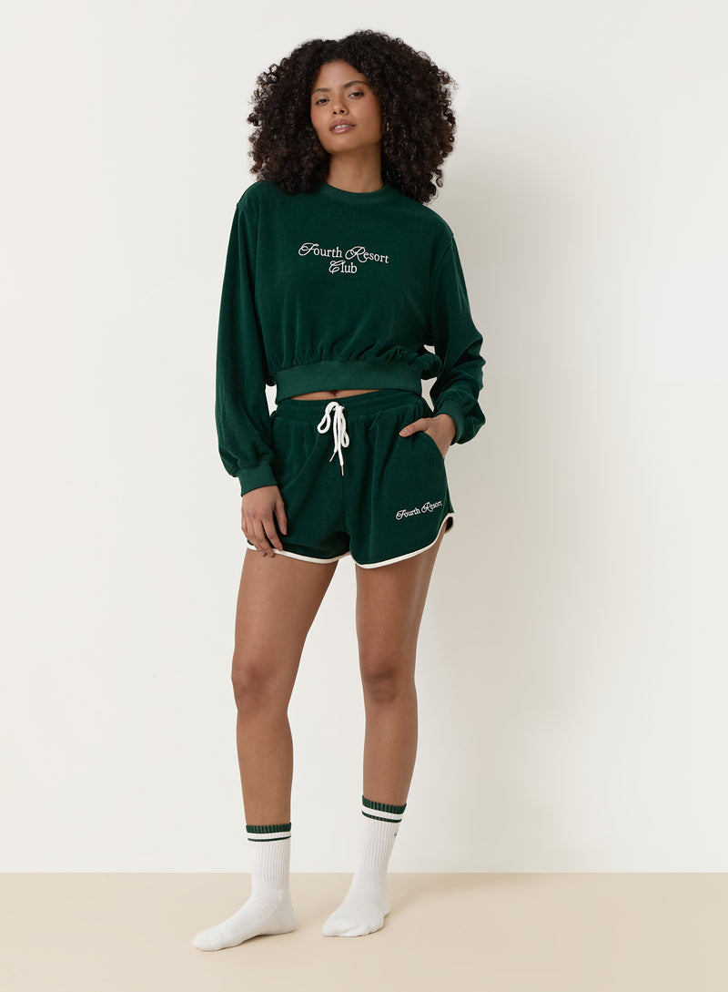 Green Towelling Resort Club Cropped Sweatshirt- Ella