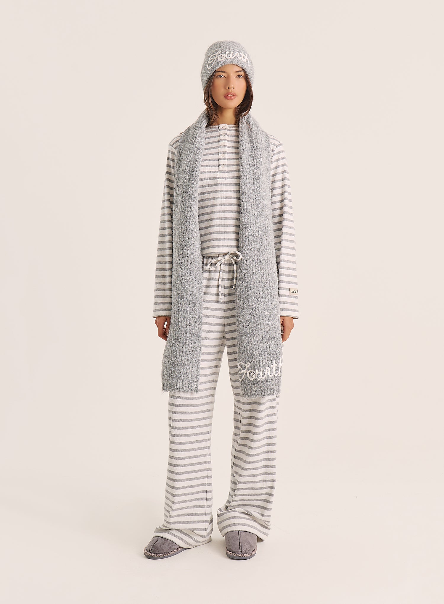 Light Grey Striped Jersey Ribbed Top