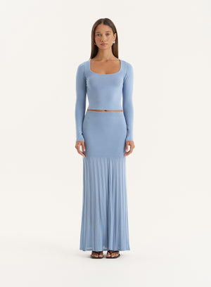 Blue Knitted Drop Waist Maxi Skirt- Nancy