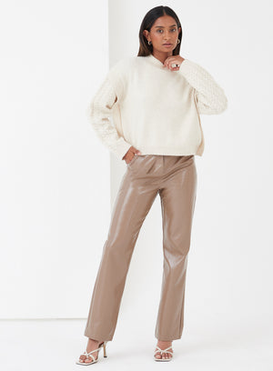 Mocha Brown Patent Faux Leather Trousers - Gilly