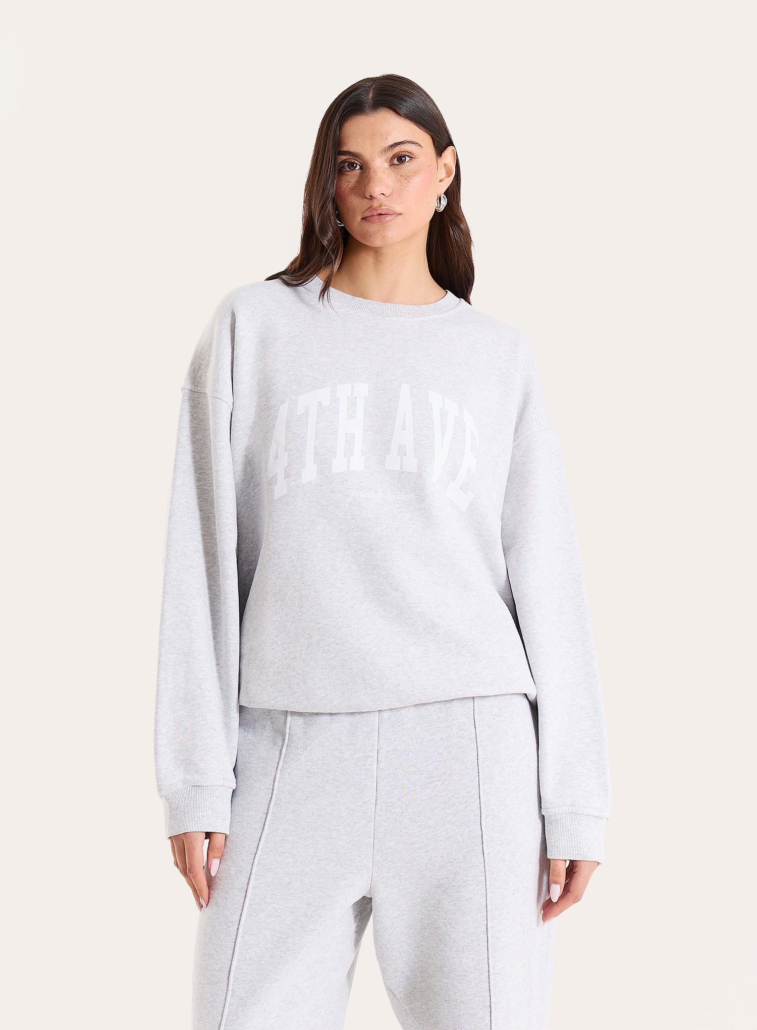 Light Grey 4th Avenue Slogan Oversized Sweatshirt