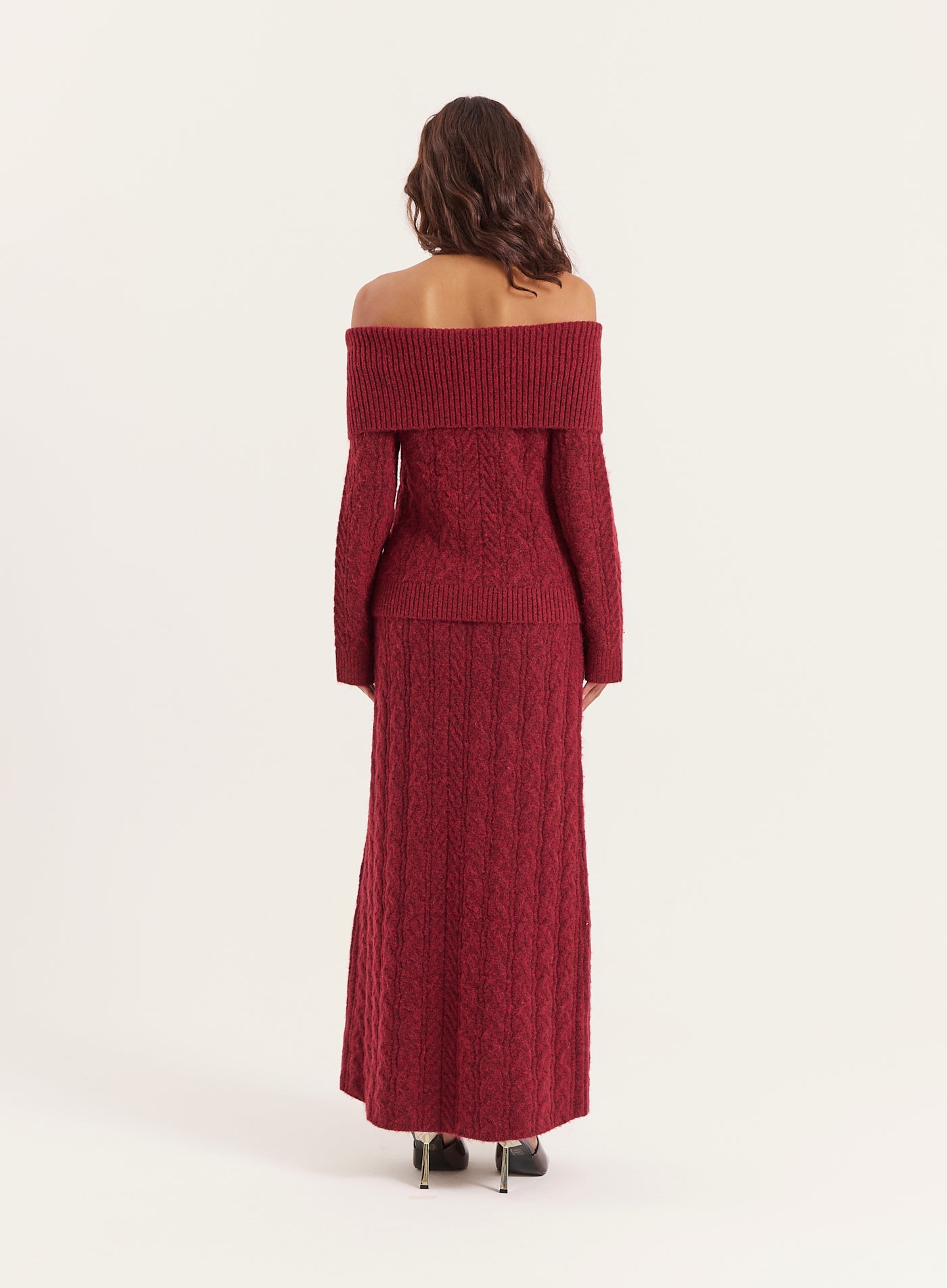 Burgundy Cable Knitted Maxi Skirt