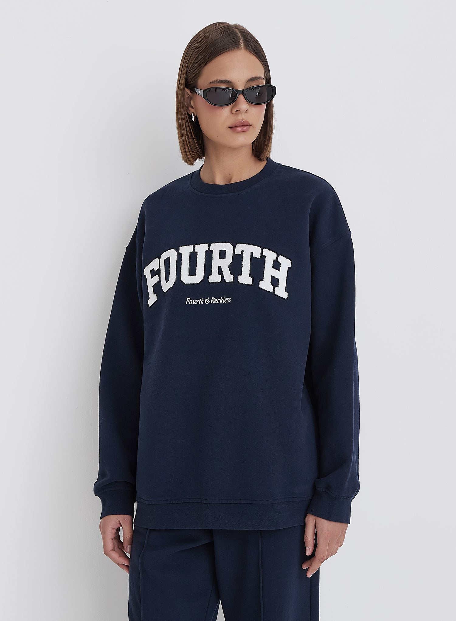 Navy Fourth Slogan Classic Longline Sweatshirt- Jen