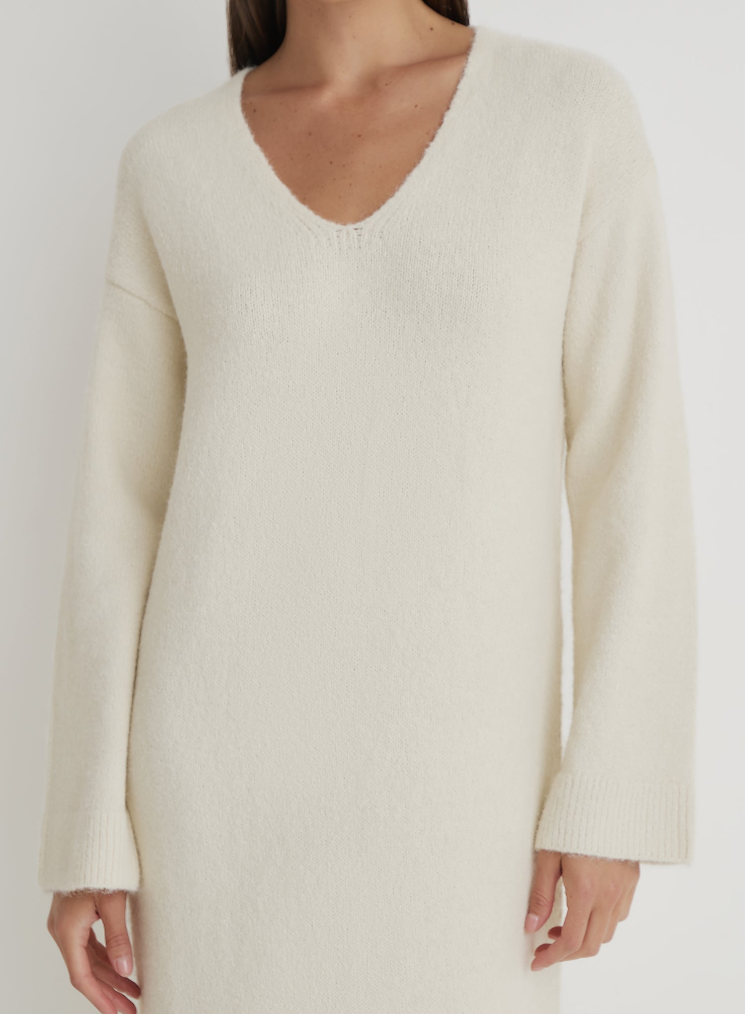 Cream V Neck Knitted Maxi Dress