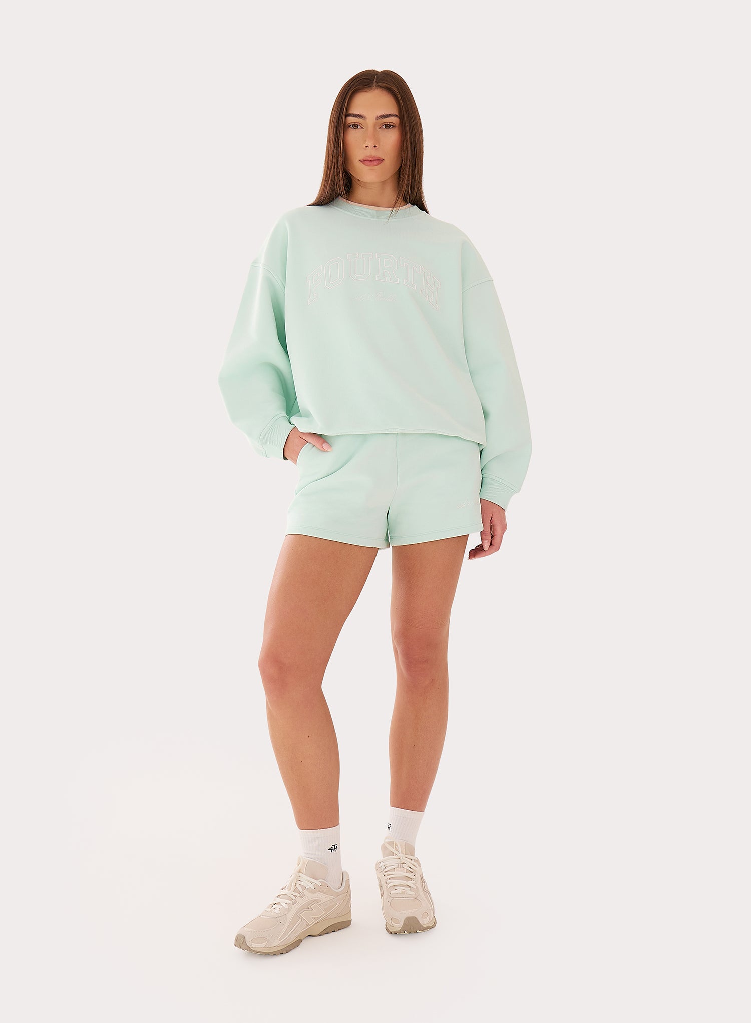 Mint Green Embroidered Branded Shorts