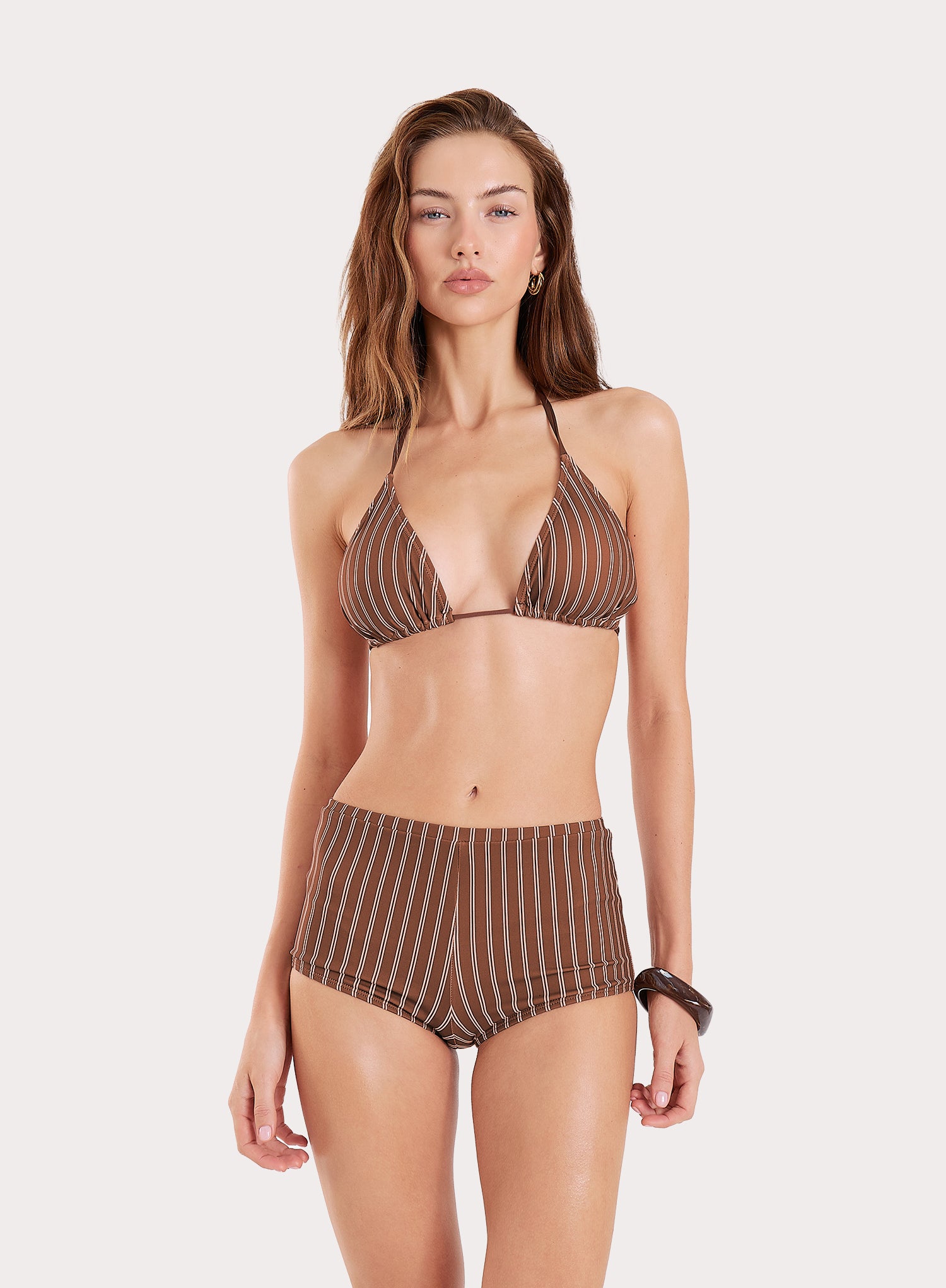 Chocolate Stripe Triangle Bikini Top
