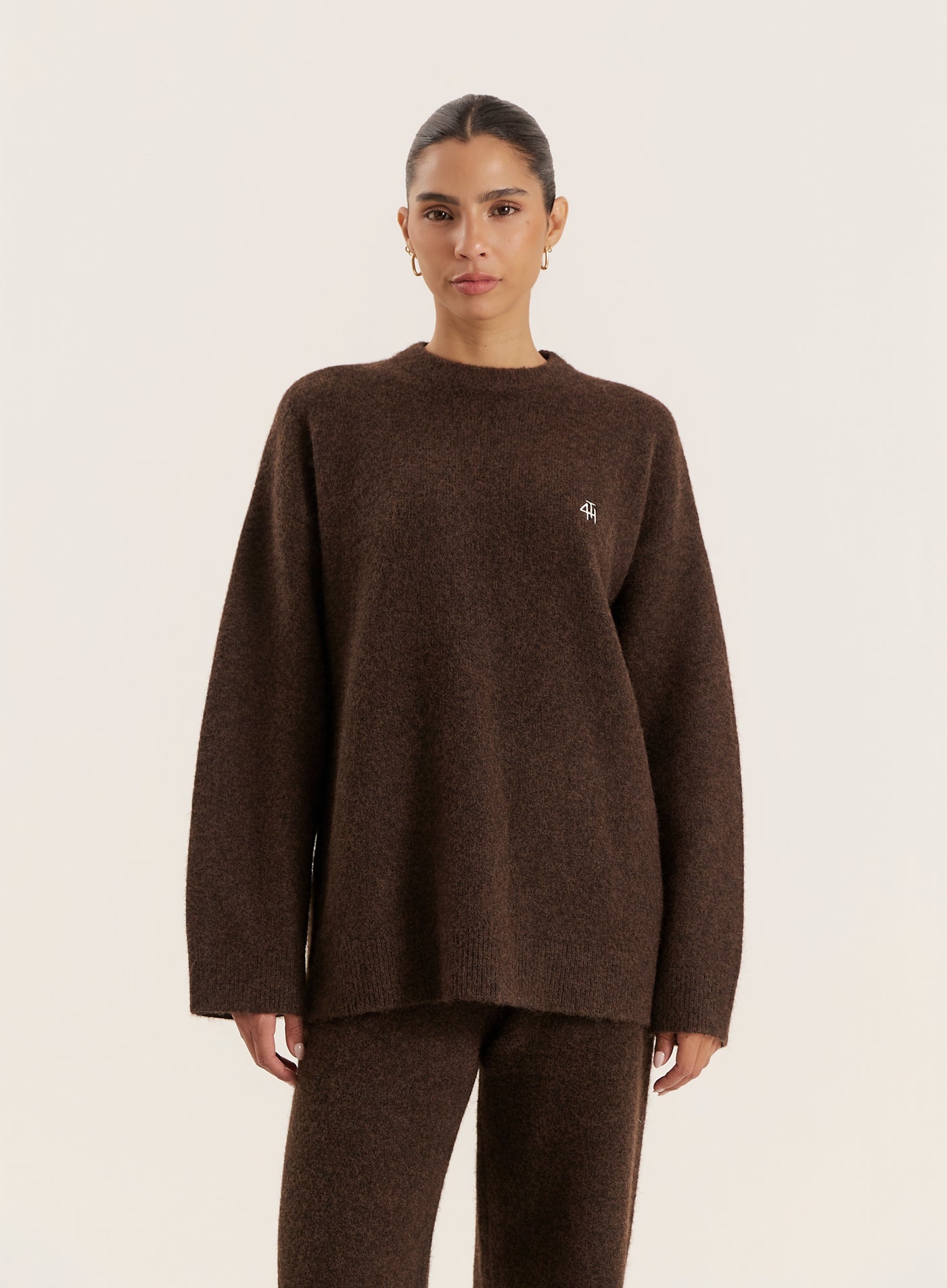 Chocolate Knitted Slogan Back Jumper