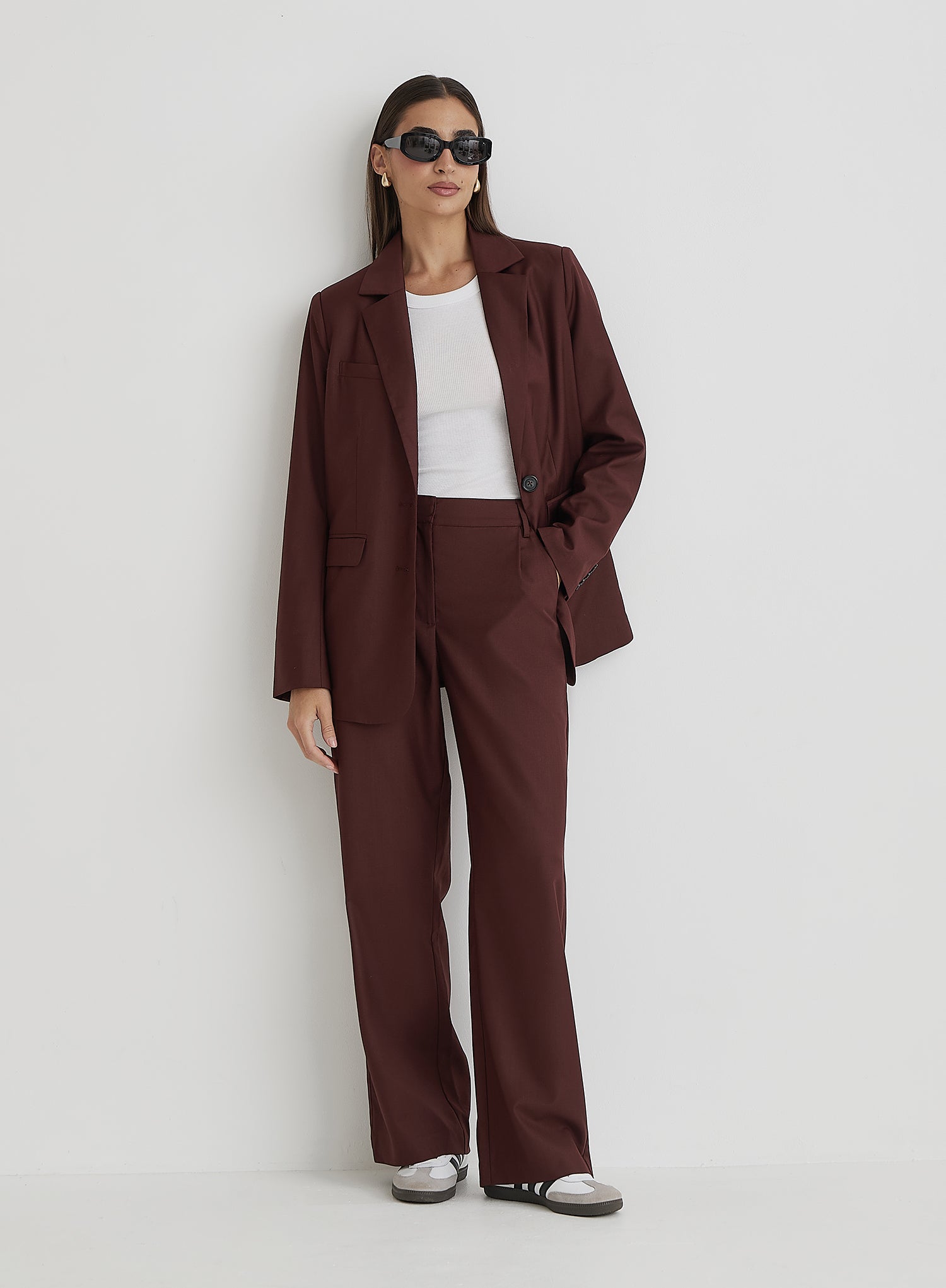 Burgundy Tailored Straight Leg Trouser- Crea