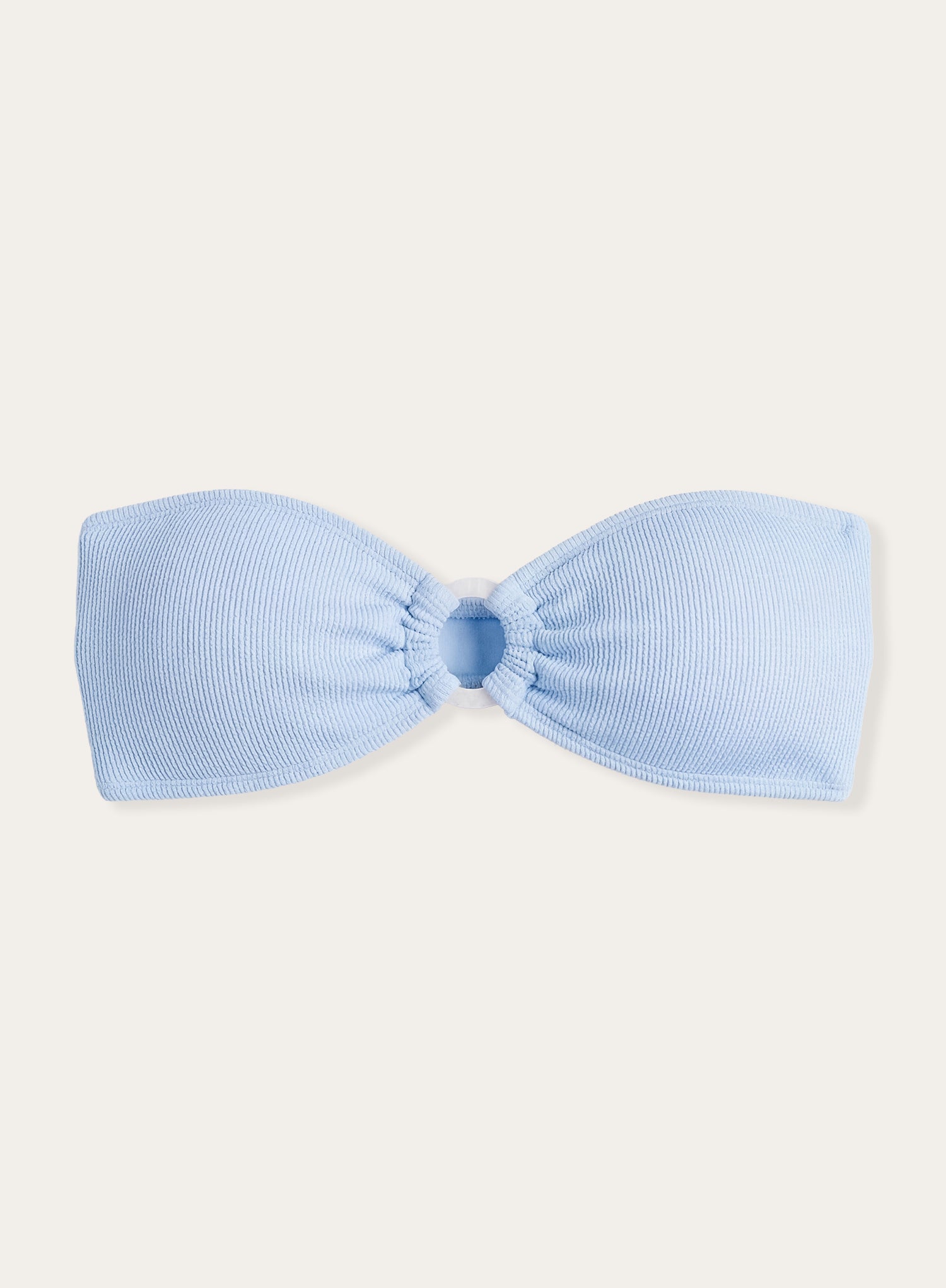 Light Blue Pearl Ring Crinkle Bandeau Bikini Top