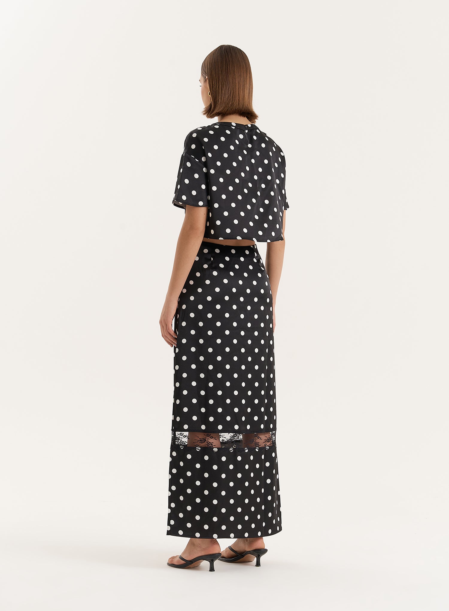 Polka Dot Satin Lace Detail Maxi Skirt- Jayda