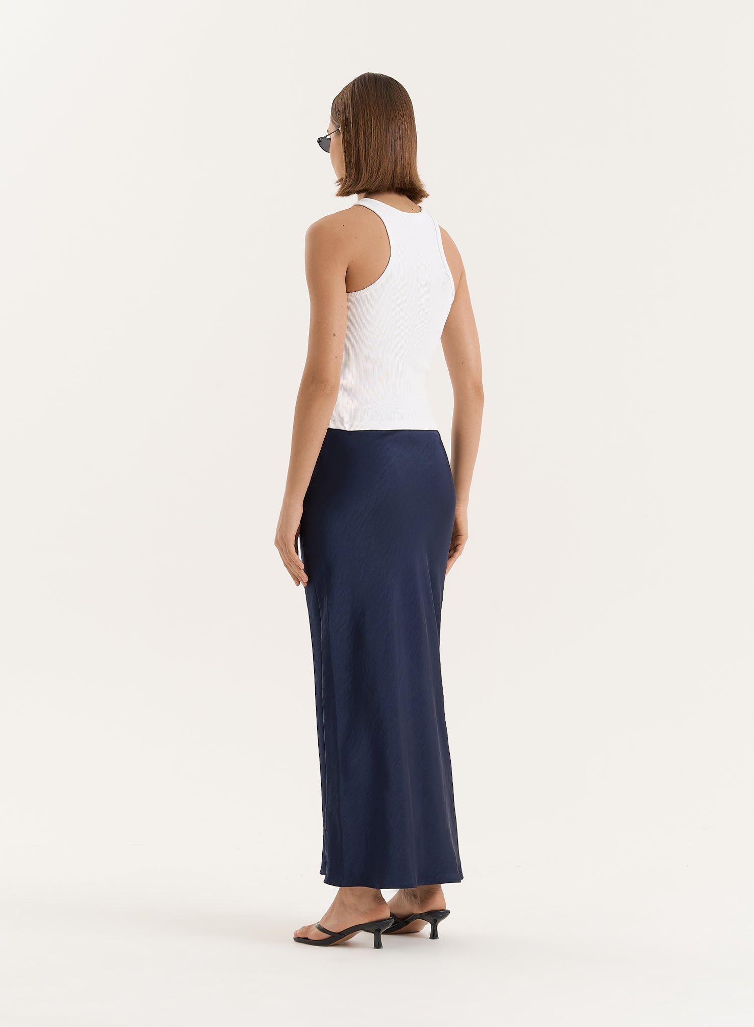 Navy Satin Maxi Skirt- Novah