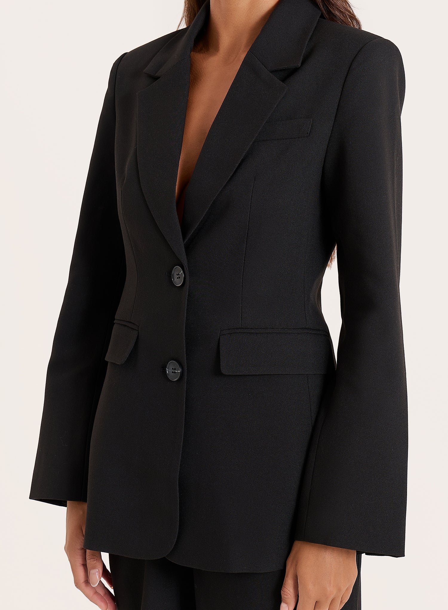Black Cinched Waist Flared Sleeve Blazer