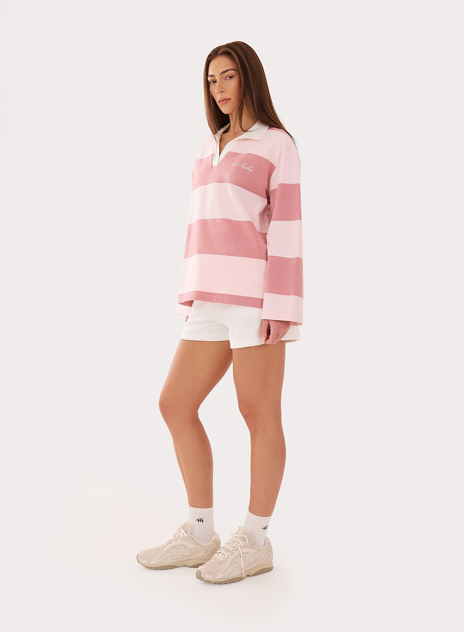 Pink Block Striped Rugby Top