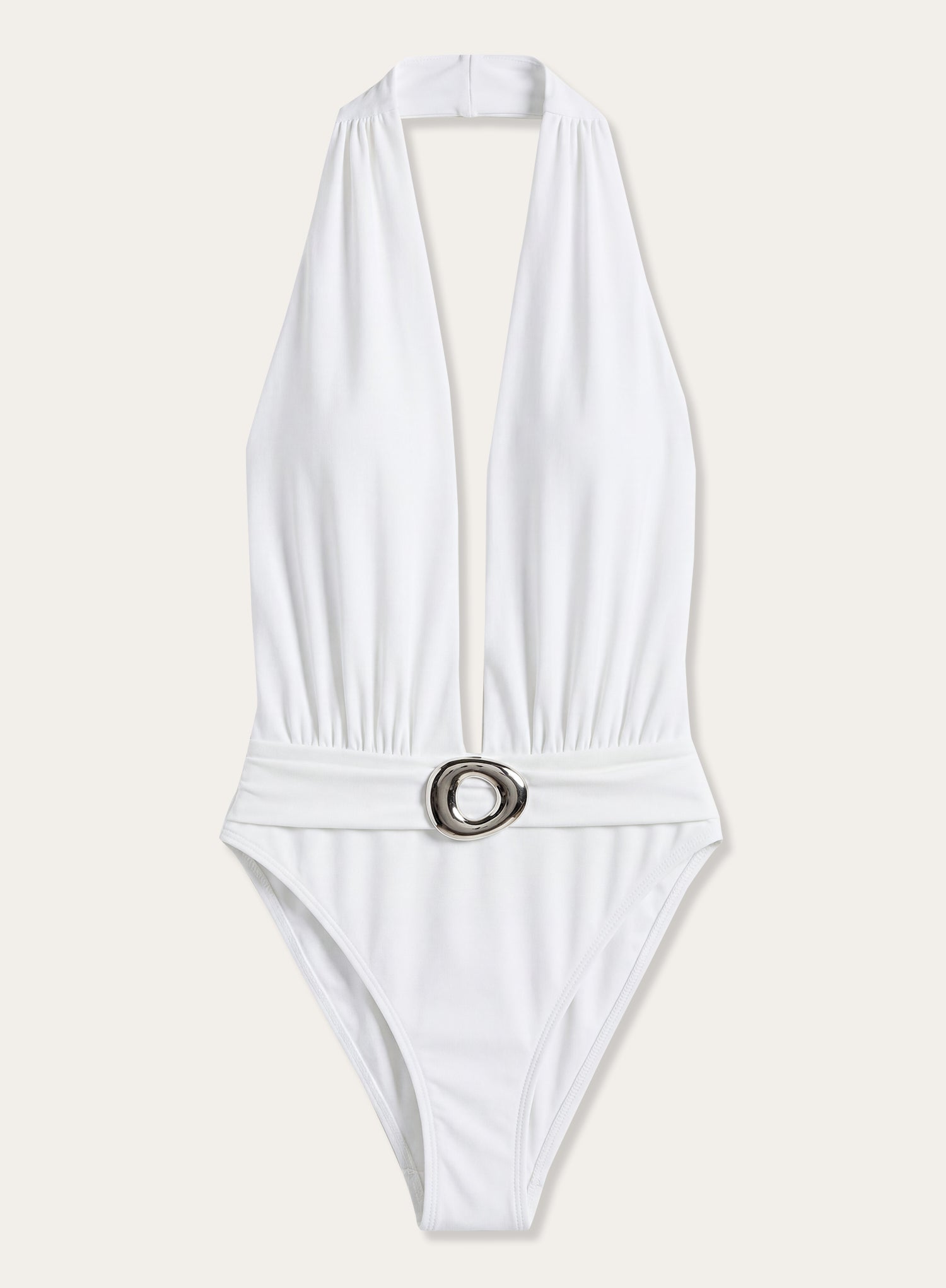 Cream Plunge Hardware Belt Detail Swimsuit