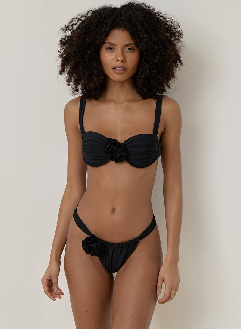 Black Rosette Underwire Bikini Top- Monaco