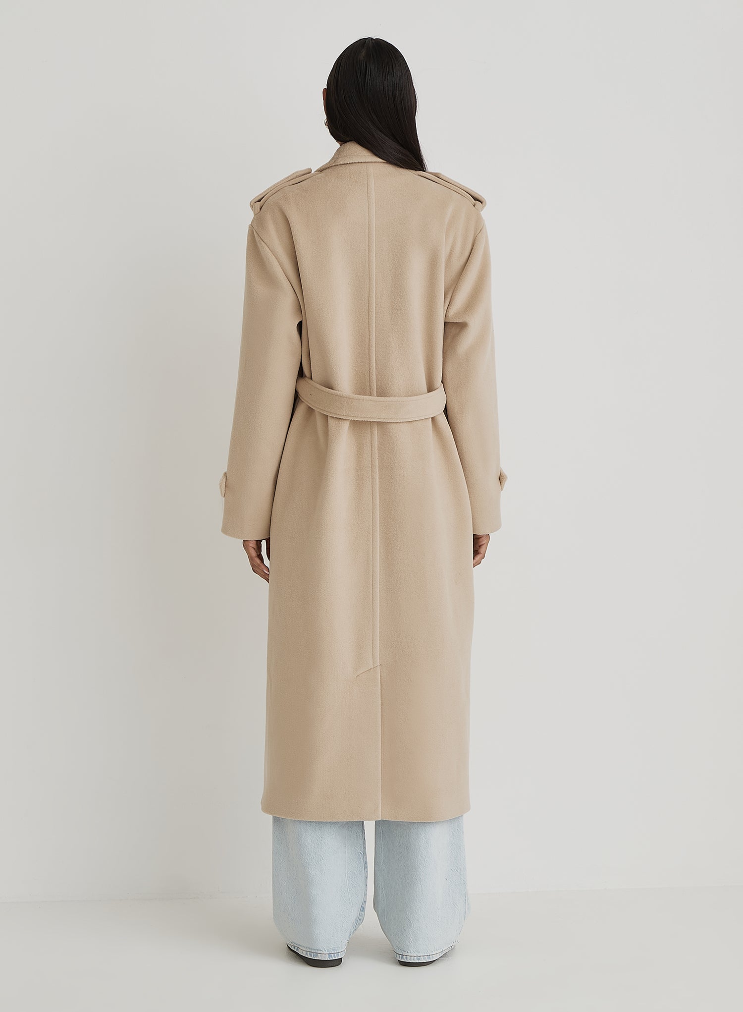 Beige Tailored Belted Longline Trench Coat
