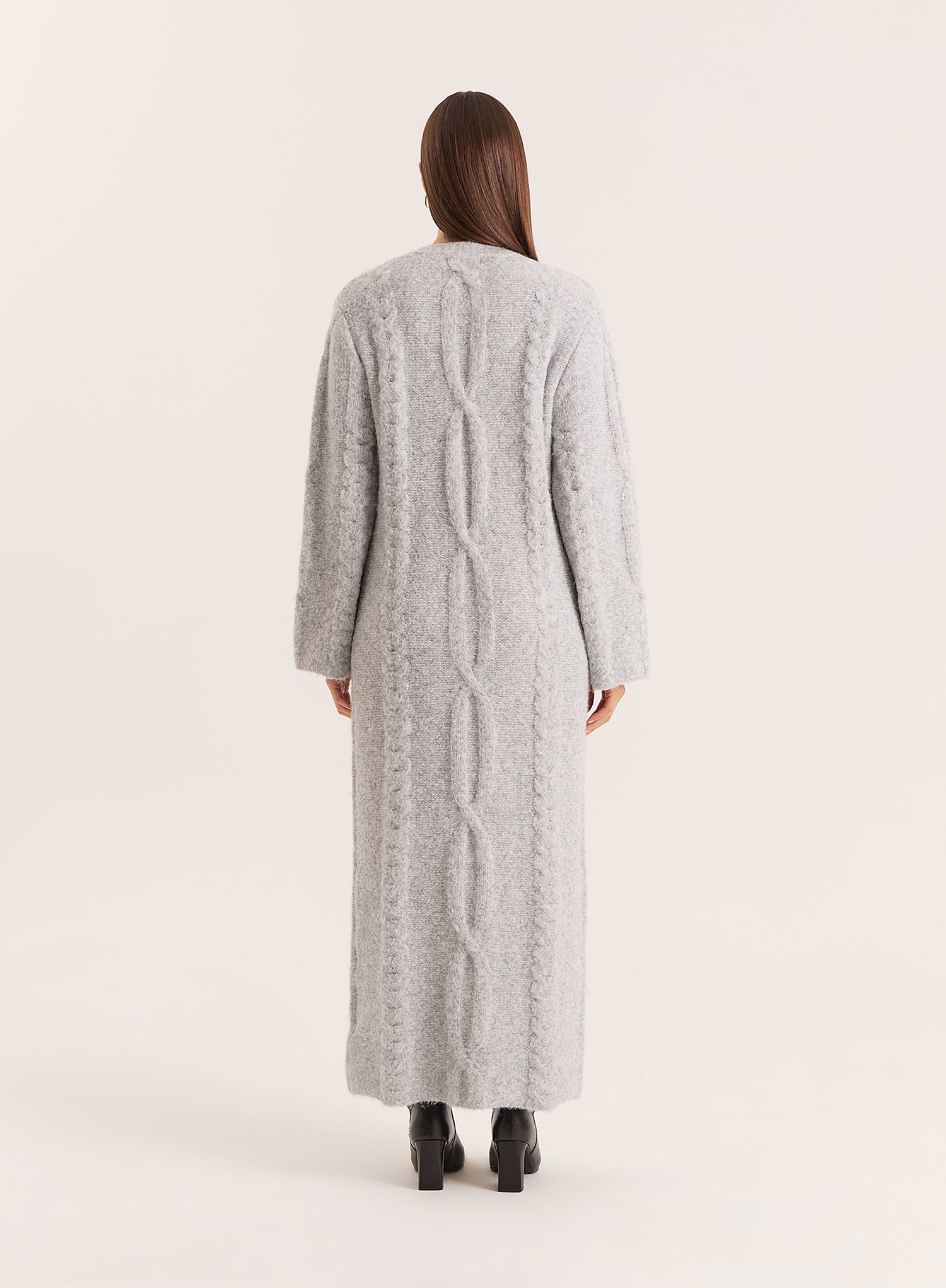 Light Grey Chunky Knit Wool Blend Maxi Dress