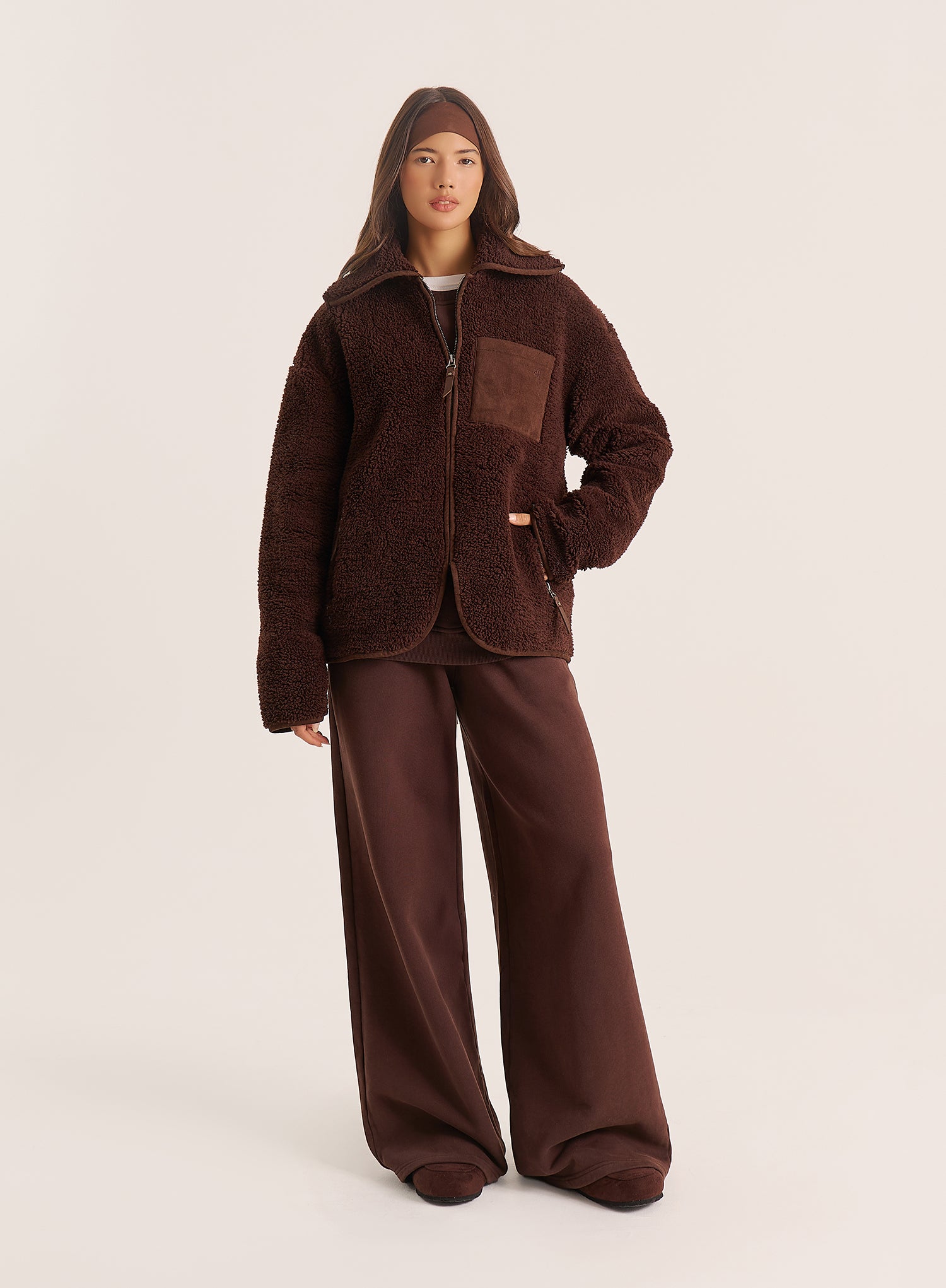 Chocolate Pocket Detail Zip Fleece Jacket