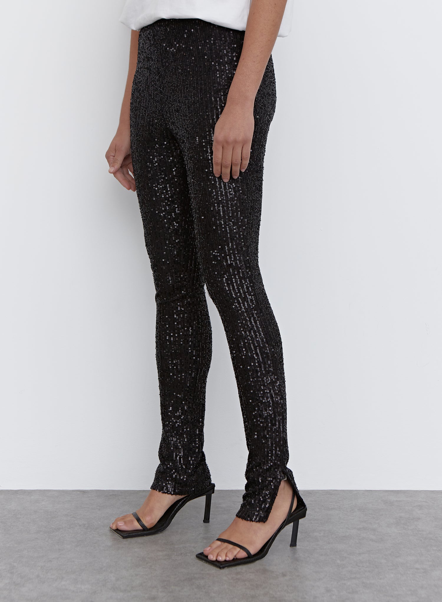 Black Sequin Split Hem Legging - Anette