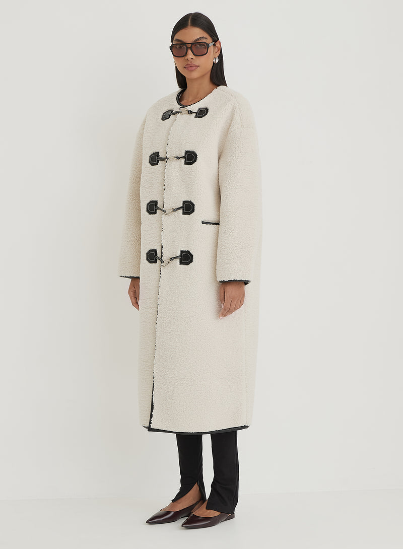 Cream Faux Shearling Longline Oversized Coat- Heyworth