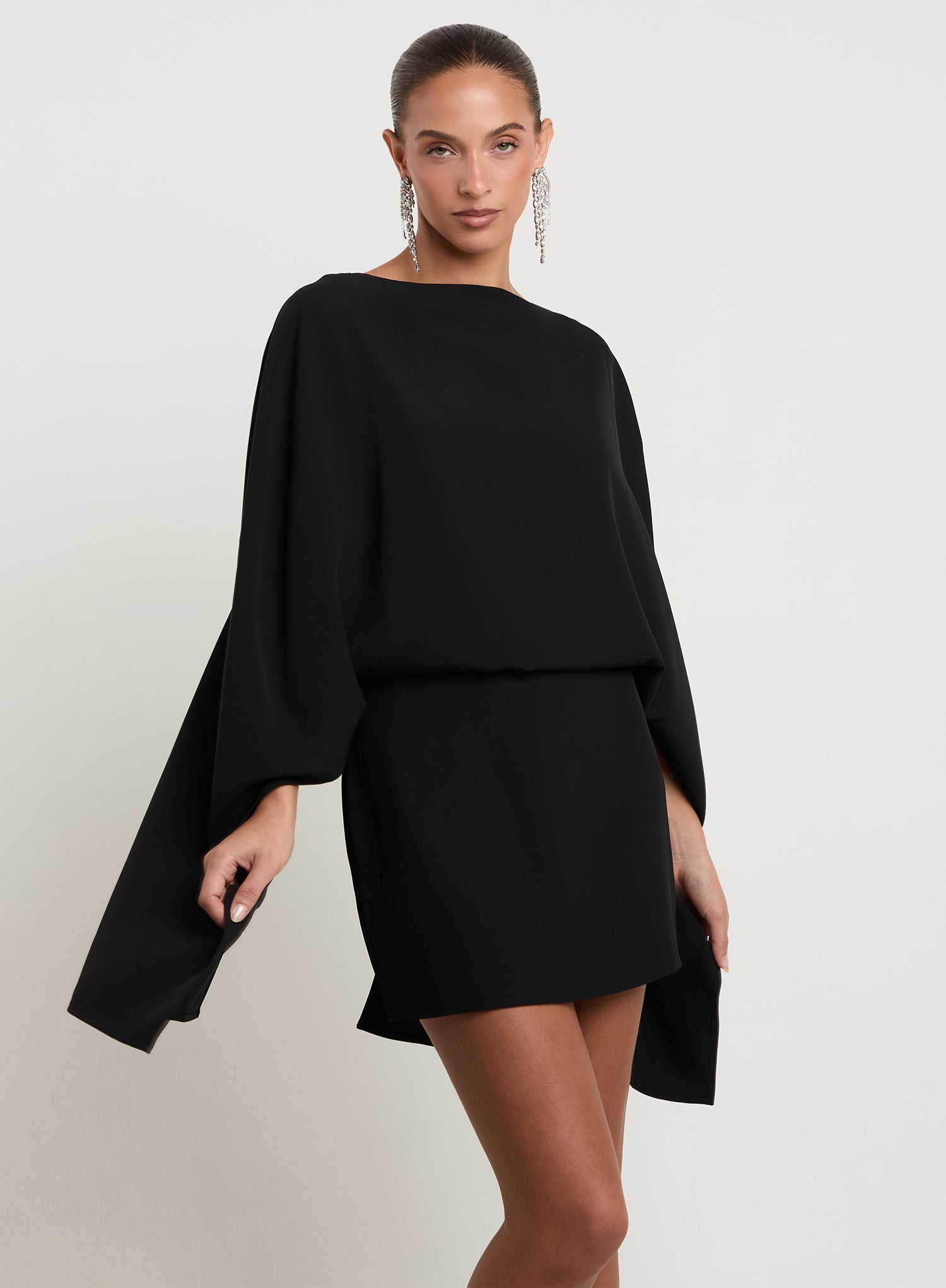 Black Cape Sleeve Mini Dress