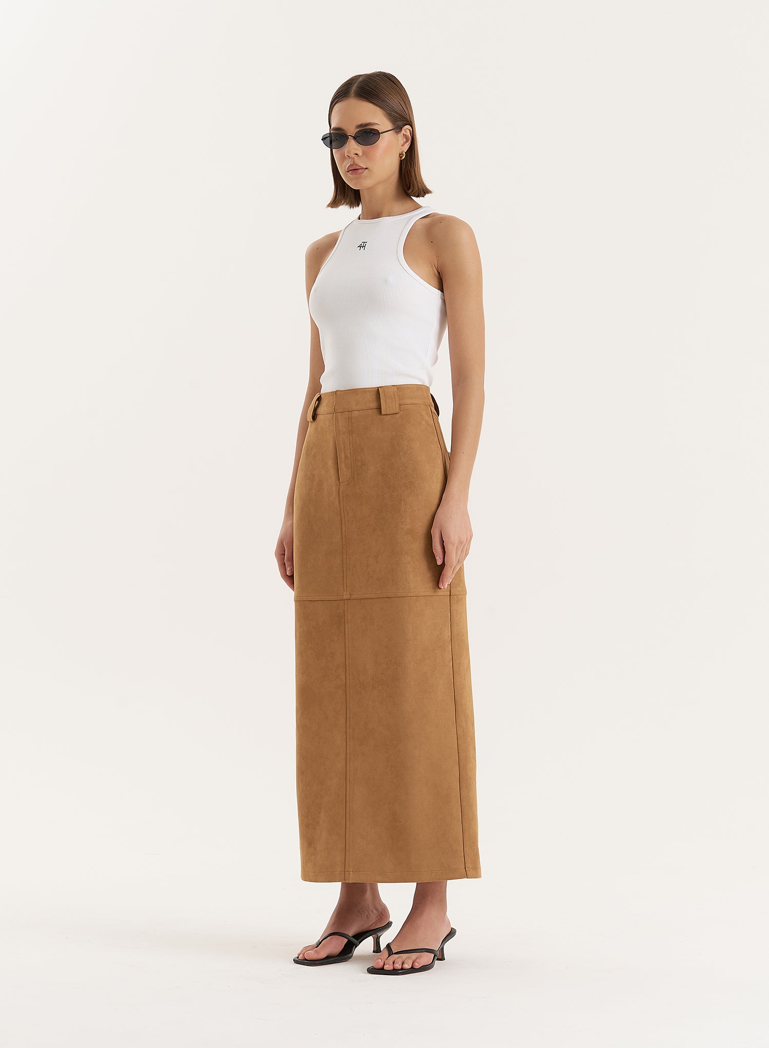 Tan Faux Suede Maxi Skirt- Stephy