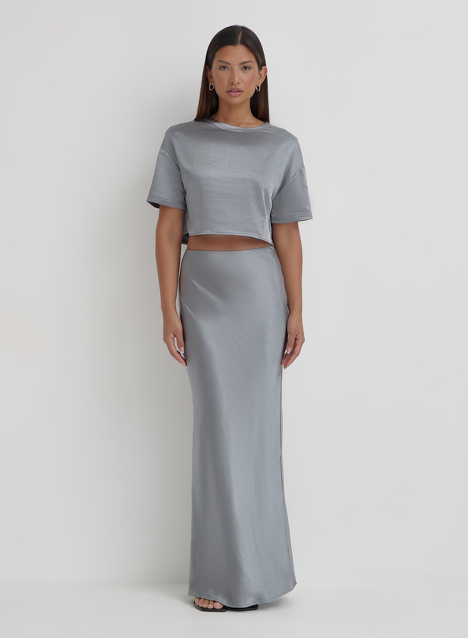 Blue Steel Satin Maxi Skirt- Dara