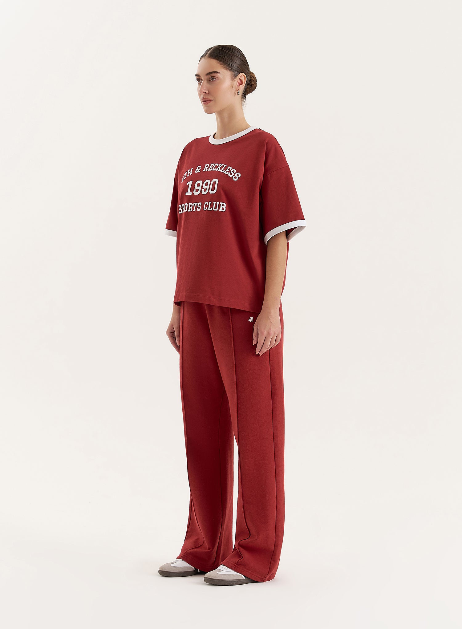 Red Contrast Trim Slogan T-Shirt- Kayleigh