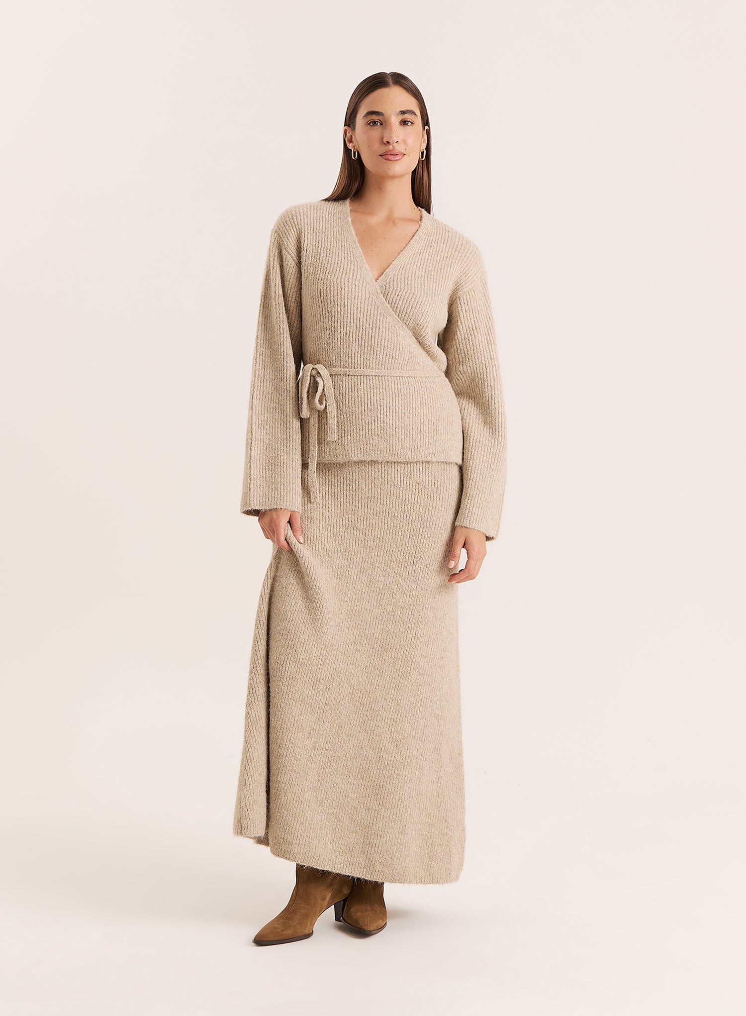 Oatmeal Knitted Maxi Skirt