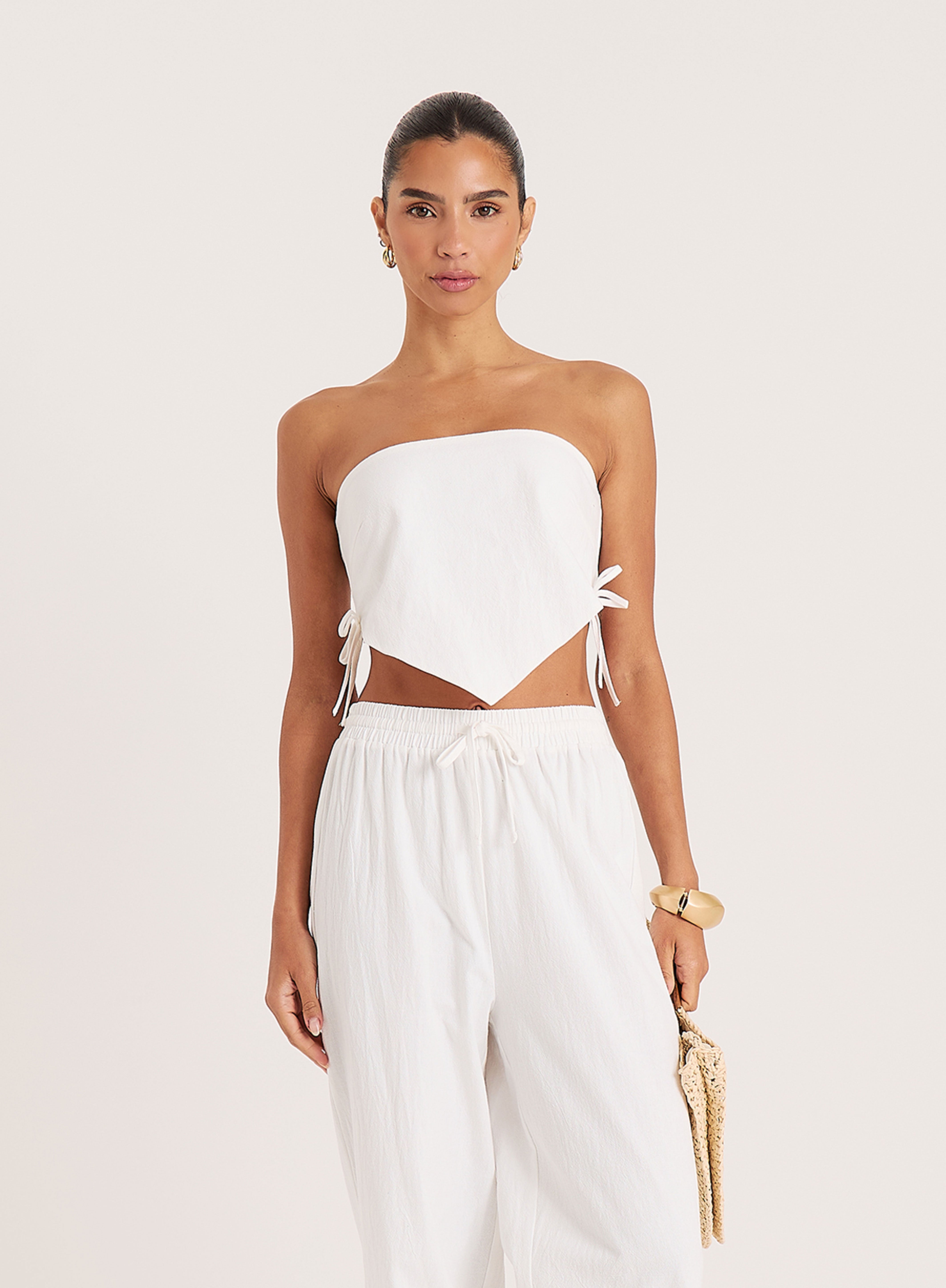 White Cotton Bandeau Crop Top