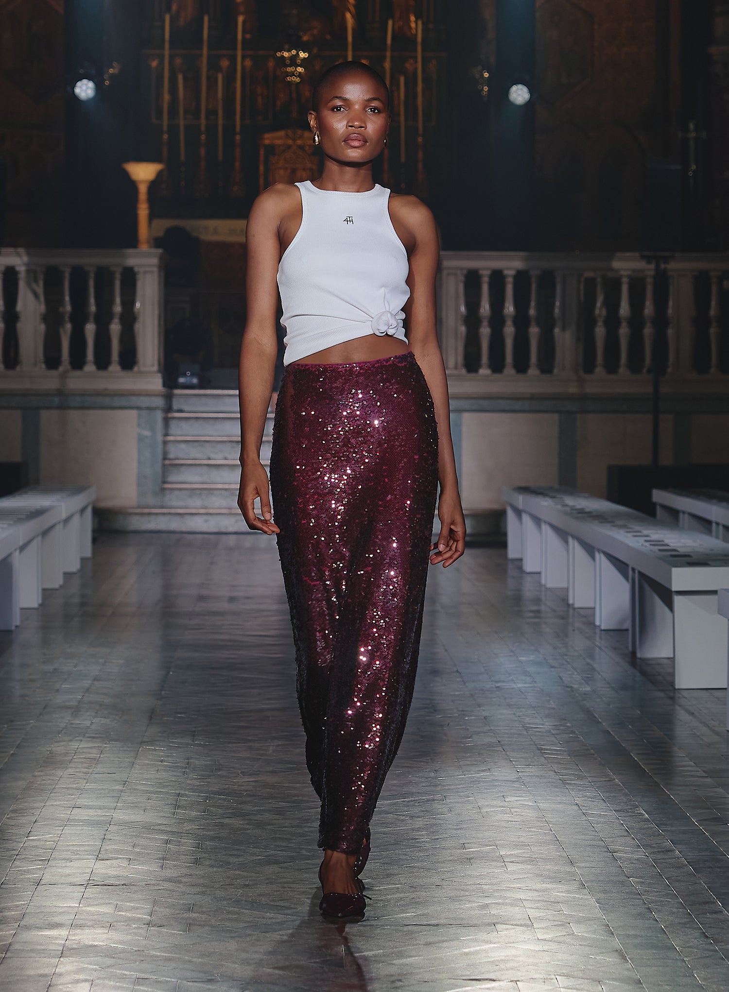 Burgundy Sequin Maxi Skirt- Odell