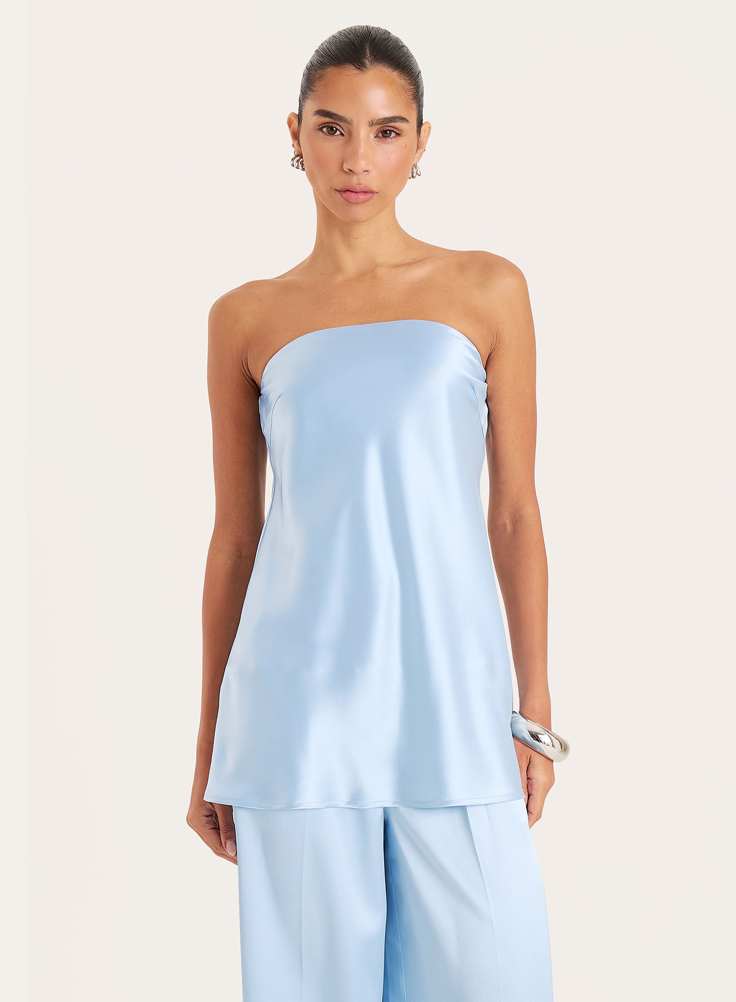 Blue Satin Bandeau Top