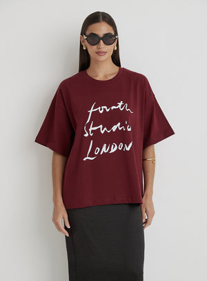 Burgundy Fourth Studio Slogan T-Shirt- Heidi