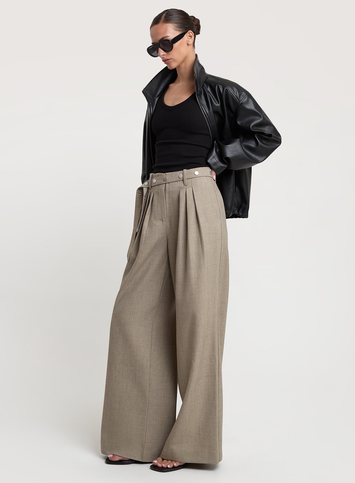 Grey Belted Tailored Wide Leg Trousers
