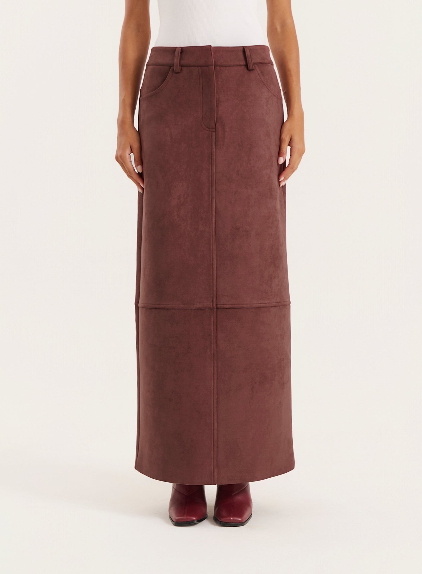 Burgundy Faux Suede Maxi Skirt