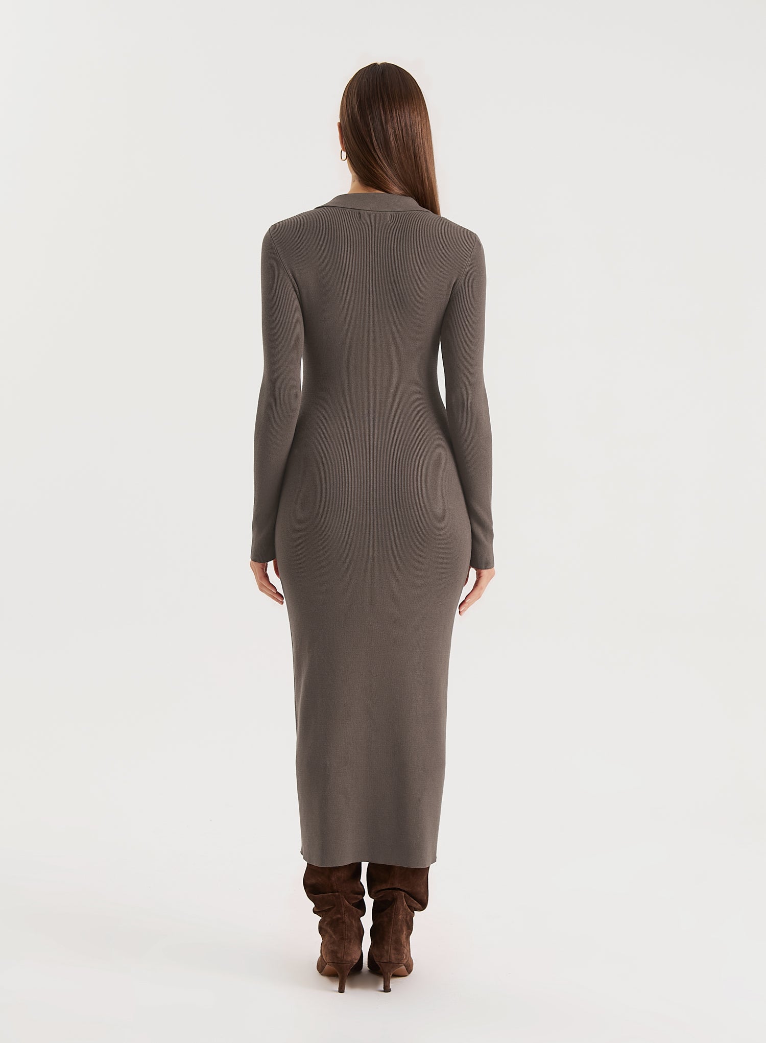 Charcoal Collared Button Down Knitted Dress