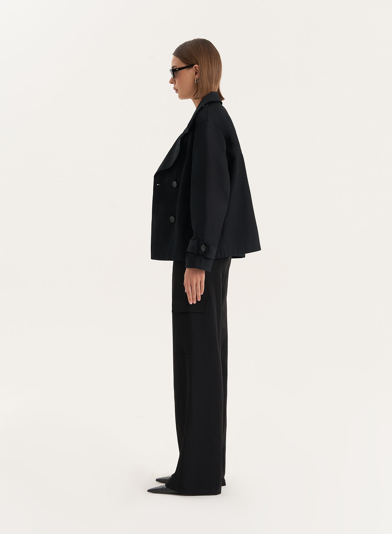 Black Cropped Trench Coat- Harlia