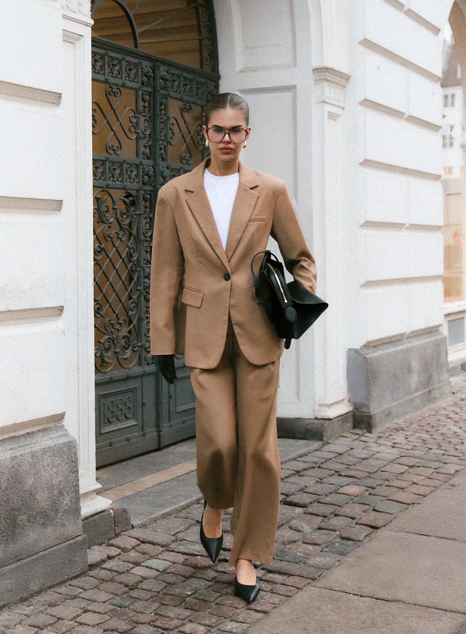 Camel Tailored Wide Leg Trousers