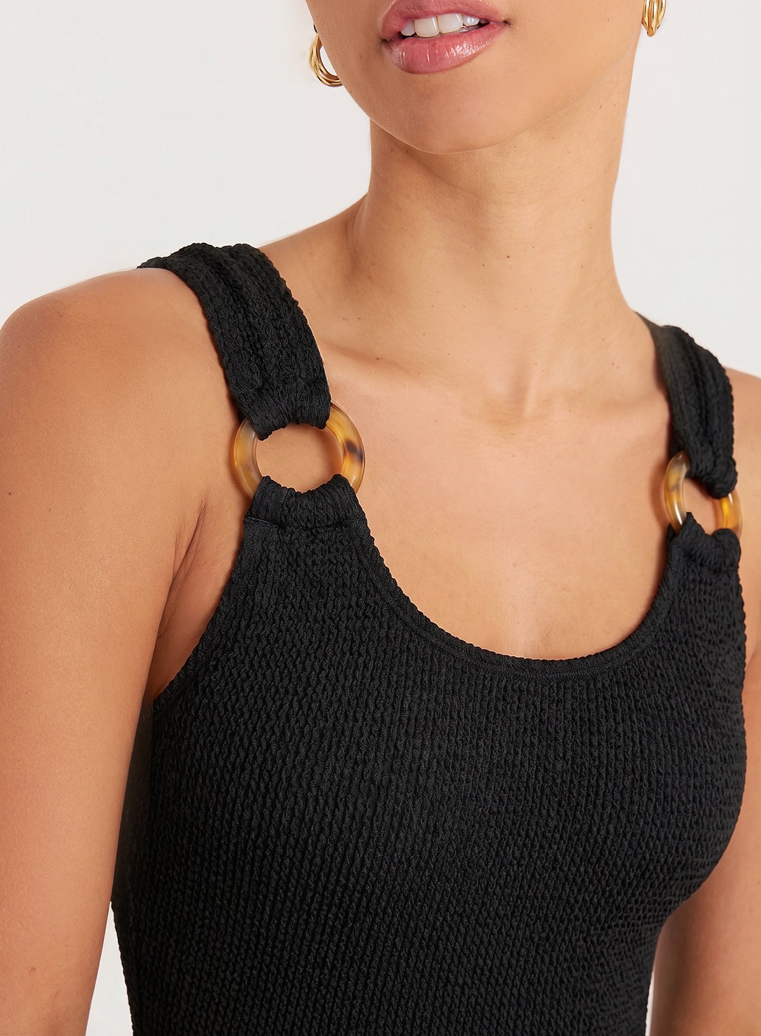 Black Crinkle Tortoiseshell Buckle Swimsuit