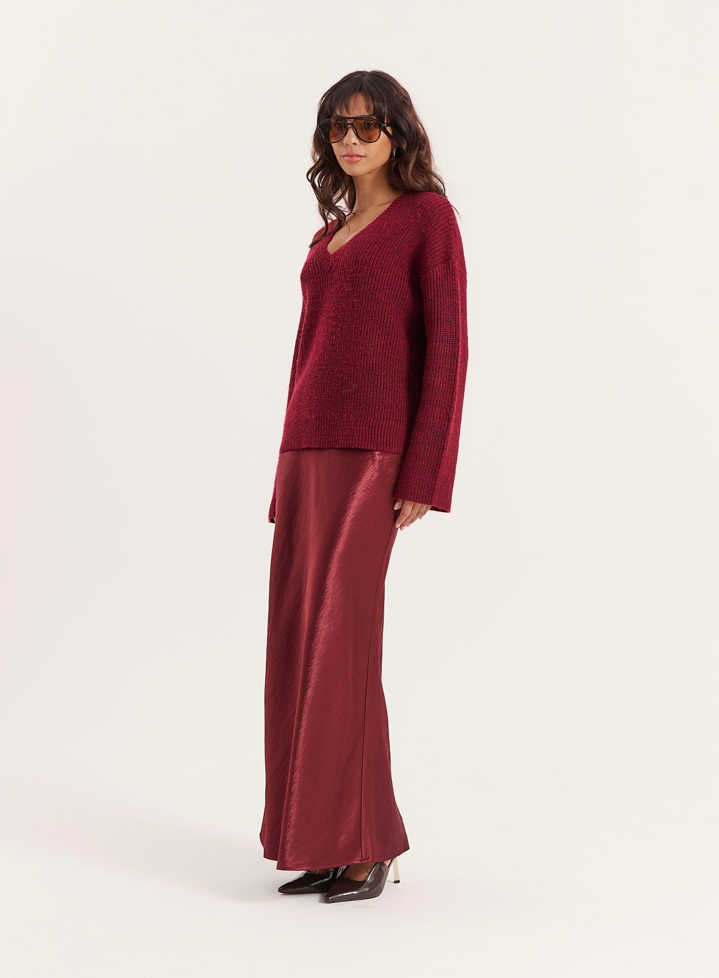 Burgundy Satin Maxi Skirt
