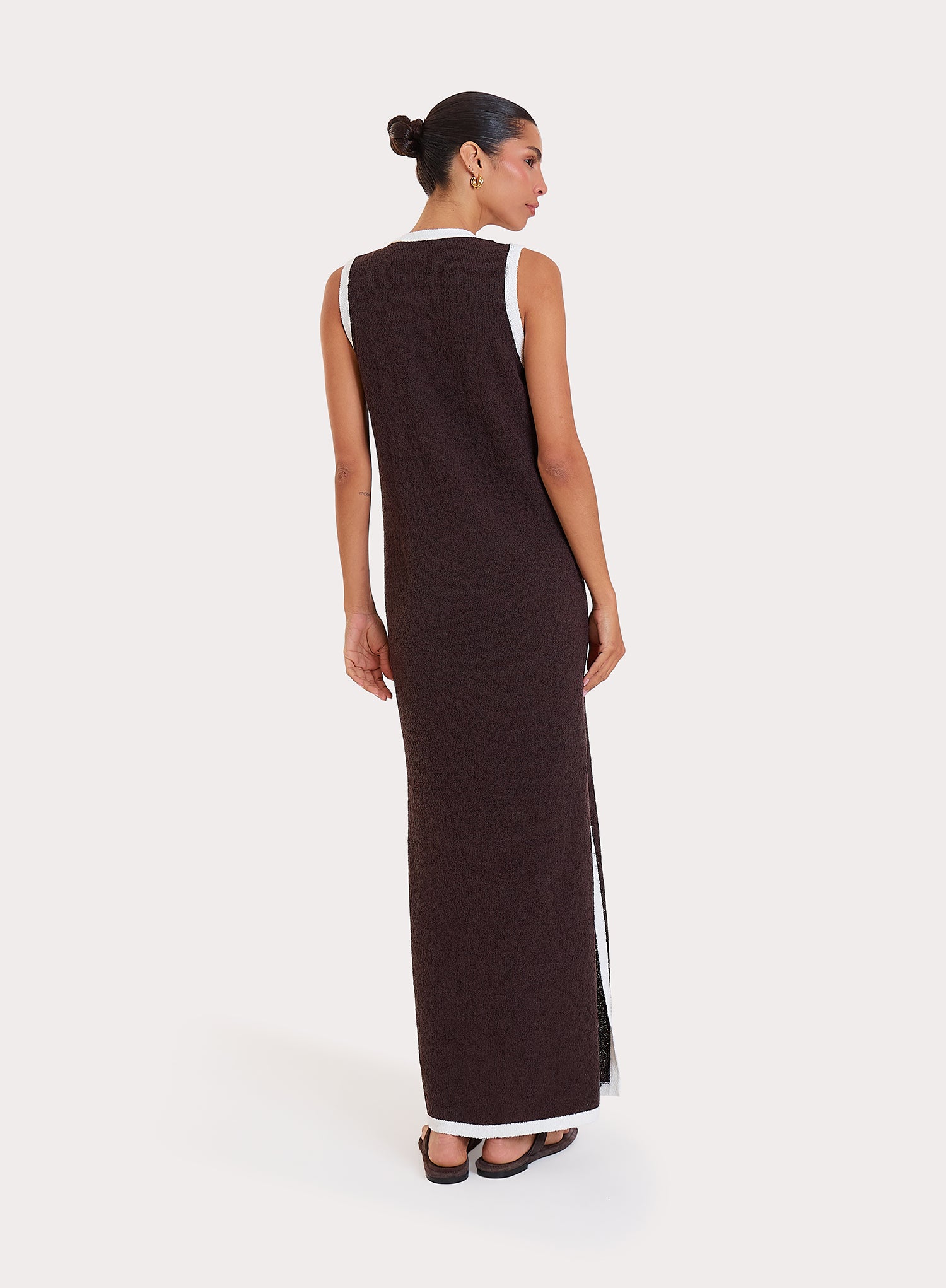 Chocolate Knitted Contrast Trim Midaxi Dress