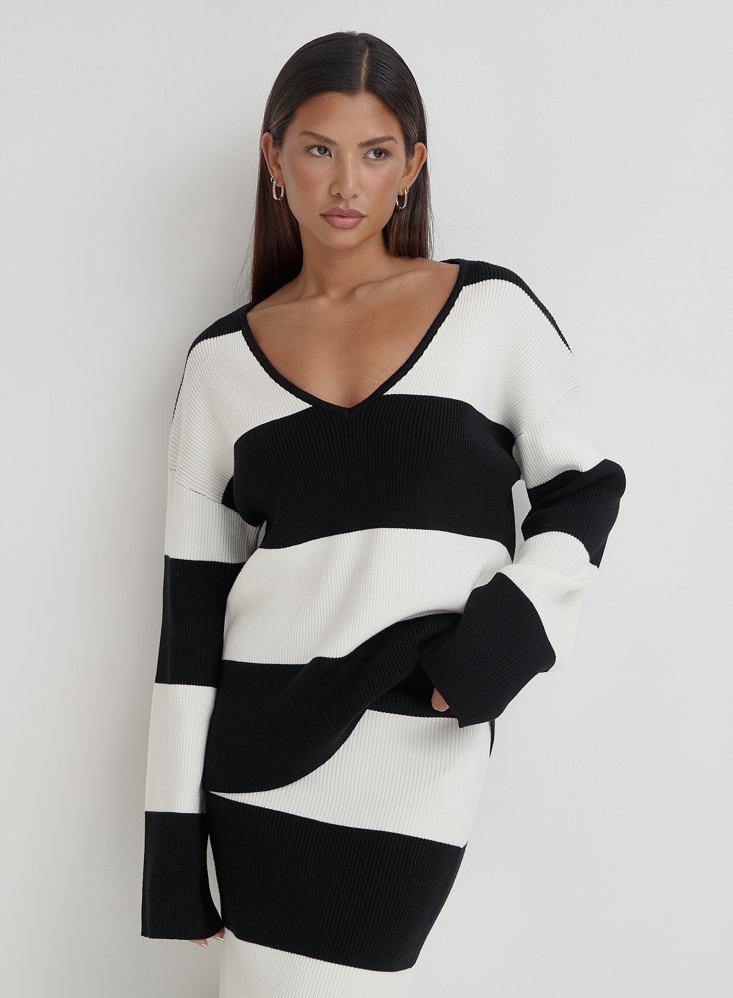 Black And Cream Stripe Knitted Jumper- Jacqueline